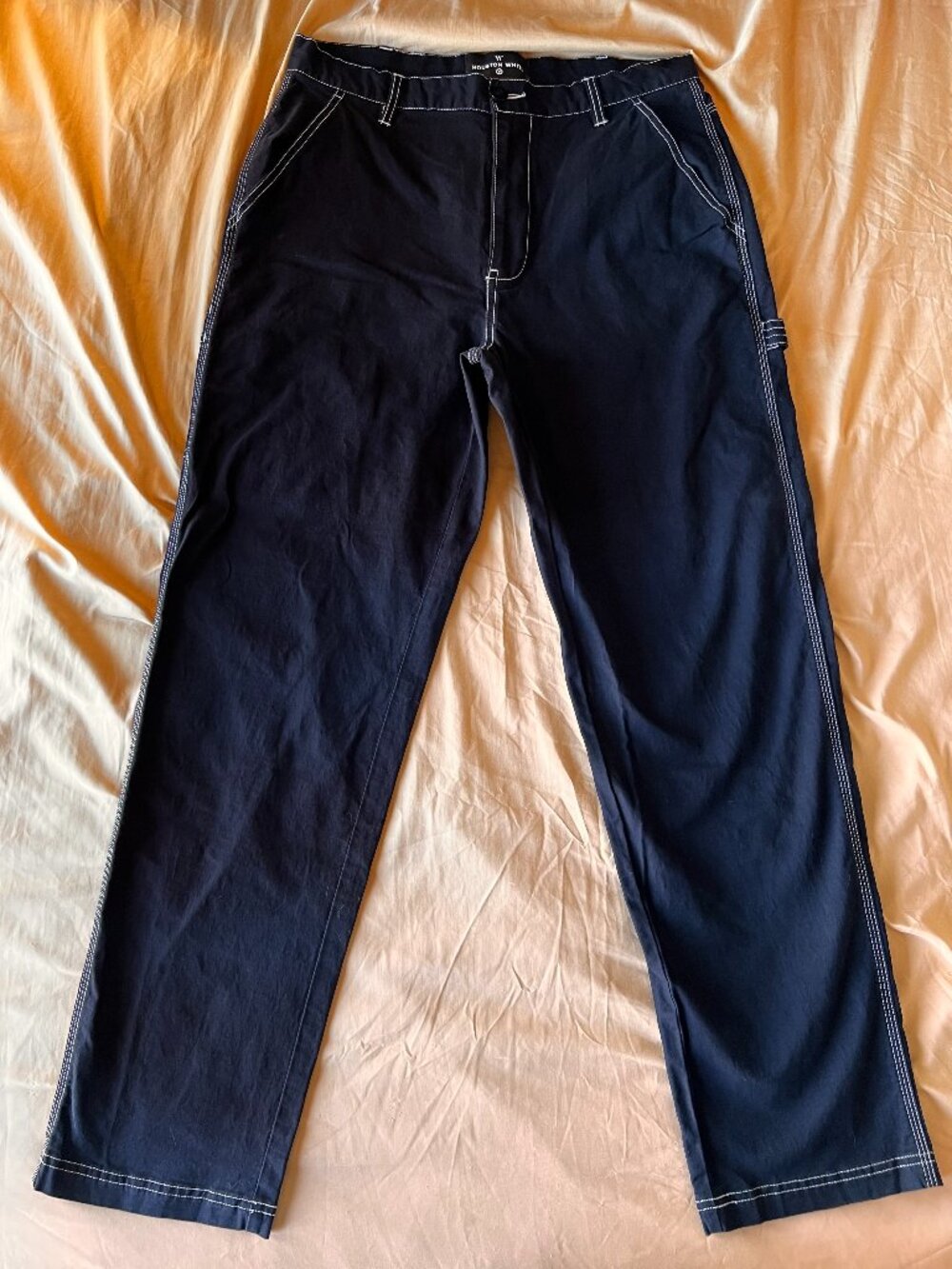 Houston White Carpenter Pants - Jet Black with White Stitching 31x32